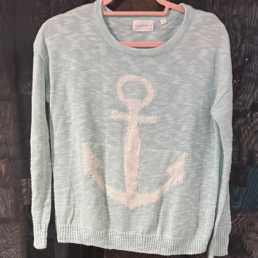 Mía & Tess Mint Anchor Sweater